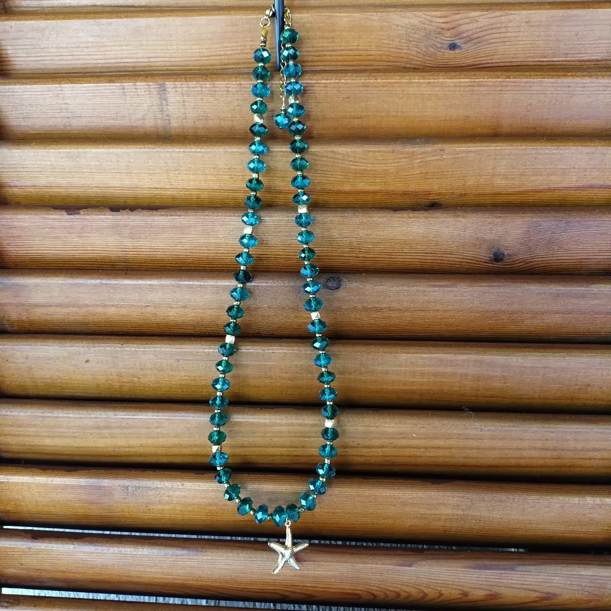 Κολιέ Emerald Sea Star με σμαραγδί κρύσταλλα και ατσάλινο μενταγιόν αστερία
