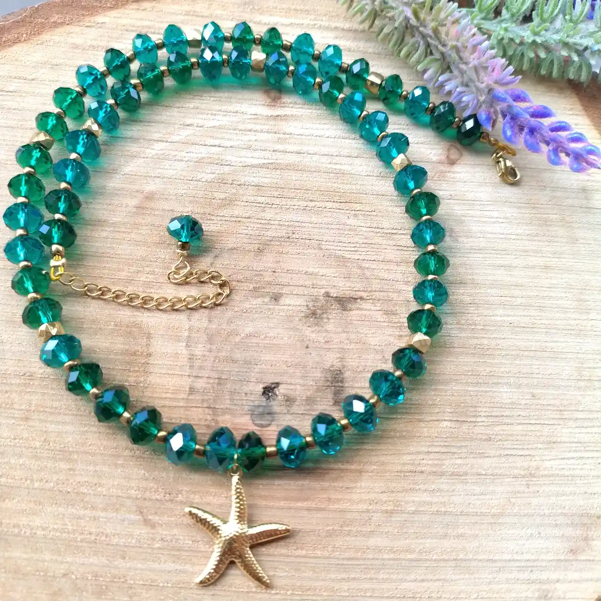 Κολιέ Emerald Sea Star με σμαραγδί κρύσταλλα και ατσάλινο μενταγιόν αστερία